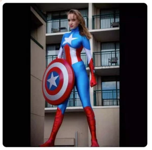 Women Captain America Cosplay Costume Jumpsuit Superhero Halloween Zentai Cospla - Picture 1 of 5