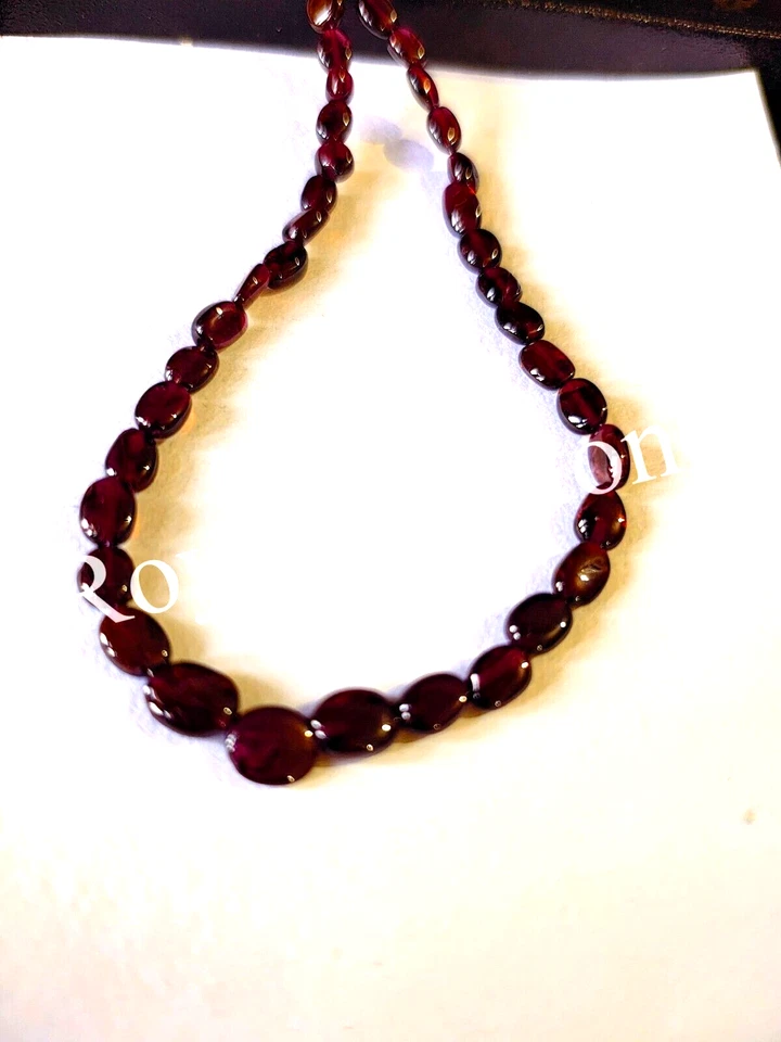 Collar de cuentas ovaladas lisas rubí granate rojo oscuro forma ovalada cuentas granate piedras preciosas Foto 1 de 4