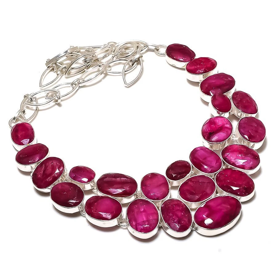 Ruby(Simulated) Gemstone Handmade 925 Sterling Silver Jewelry Necklace 18" - Image 1 of 1