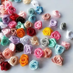 100/3000P Tiny Satin Flower Ribbon Mini Rose Applique For DIY Crafts Cloth Decor - Picture 1 of 20