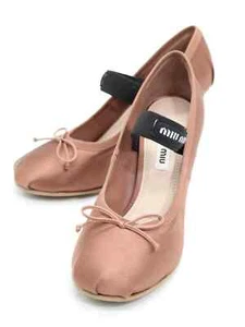 miu 2022 ballerina toe satin pumps fashionable shoes elegant brown x Used KIDS-0 - Picture 1 of 4