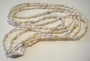 Vintage Necklace  pearls oyster shape 3 strand of freshwater beads 22" - Picture 1 of 2