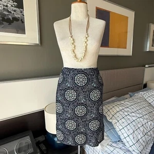 / Falda lápiz Loft azul estampado medallón aberturas laterales primavera verano nueva sin etiquetas EE. UU. 2P - Imagen 1 de 6