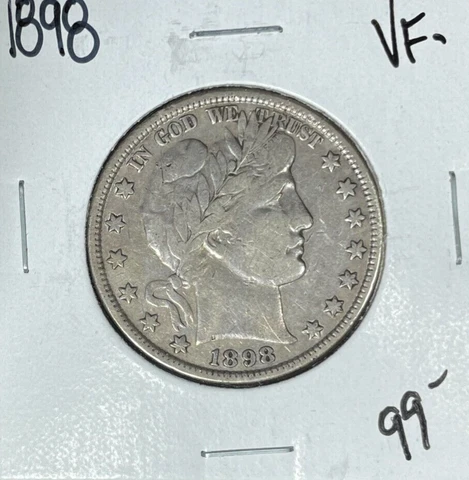 1898 BARBER SILVER HALF DOLLAR ~ VF ~NICE COIN~ Cover
