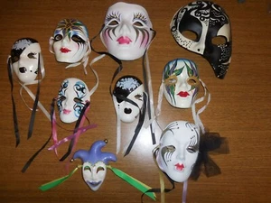 Marti Gras Collector Ceramic Masks signed and dated plus feather masks - Picture 1 of 12