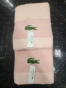 NEW LACOSTE LIGHT PINK,GREEN TEXTURE COTTON LOOPS BATH TOWEL-30"X 52" Set of 2! - Picture 1 of 4