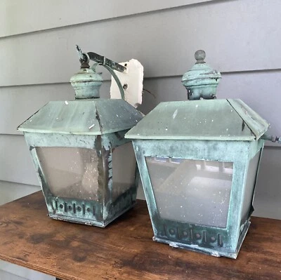 2 apliques de pared antiguos de cobre artesanales ligeros para exteriores salvamento arquitectónico Foto 1 de 4