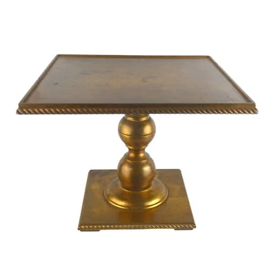 Mesa auxiliar de pedestal de madera dorada Mid Century con borde giratorio de cuerda 19 x 19 x 16" Foto 1 de 4