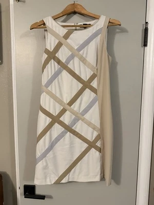 Vestido informal a rayas White House Black Market blanco tostado celosía 2 mujeres Foto 1 de 4