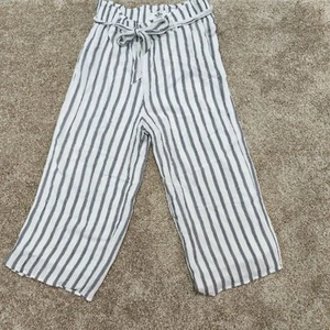 Hollister Gr. L Damen Hose weites Bein ultra hoher Bund Streifen weiß gefüttert - Bild 1 von 7