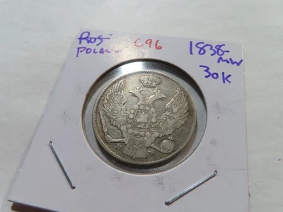 C96 Poland / Russia Empire 1838-MW Silver 30 Kopeks / 2 Zlote - image 1 of 2