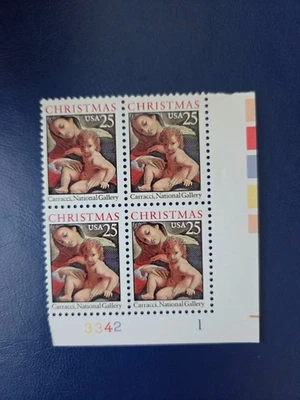US Scott # 2427 - MNH 1989 25c Plate Block of 4 Christmas "Madonna and Child" - Image 1 of 2