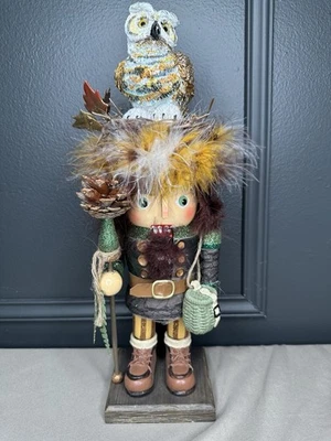 Kurt Adler 16 in. Hollywood Collections Woodsman Nutcracker with Owl Hat No Box - Image 1 of 4