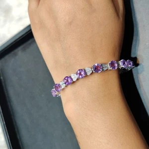 Natural Amethyst Gemstone Tennis Bracelet 925 Sterling Silver Bracelet - Picture 1 of 4