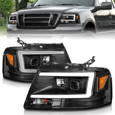 Juego de faros proyectores lentes transparentes negros con barra de luz para Ford F-150 2004-2008 Foto 1 de 4