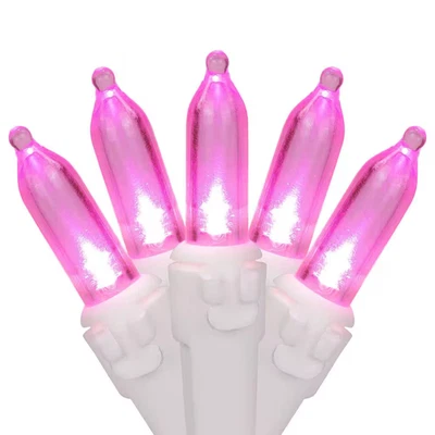 Set of 50 Pink LED Mini Christmas Lights with White Wire - Image 1 of 4