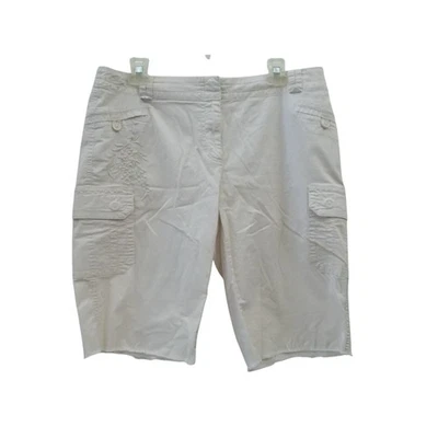STYLE & CO Light Khaki 11" Inseam Cargo Shorts w/ Embroidery & Frayed Hem Sz 12 - Image 1 of 4