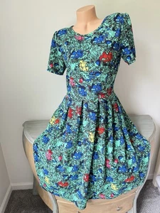 Lularoe Amelia Dress XL Loud Colorful Retro Floral Art Boho pockets HTF Crepe - Picture 1 of 9