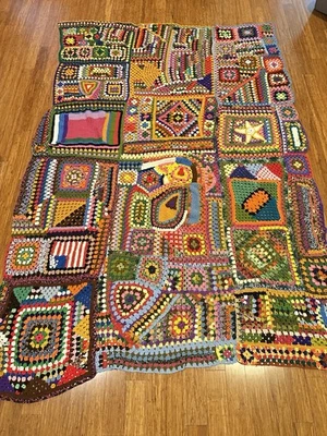 Винтажный уникальный цветной ручной работы крючком одеяло большой - Изображение 1 из 4