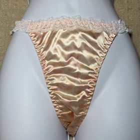 NWOT Peach Pink Leopard Second Skin Satin & Lace Tanga Bikini Panties Size M/6
