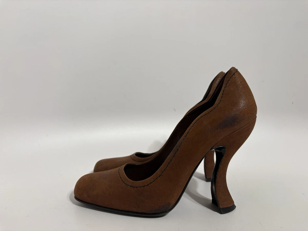 靴 Vintage Prada Brown Satin Heels 38 Vintage Prada Brown Satin Leather Sexy Sling Back Women's Woven