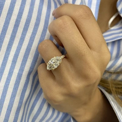 Anillo Diamante Este Oeste VS1 E IGI Certificado 3.45Ct Marquesa Creado en Laboratorio Oro 14K Y Foto 1 de 4