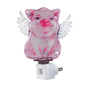 Flying Pig Night Light Glass US Plug Decorative Nature Country Decor Pink - Picture 1 of 3