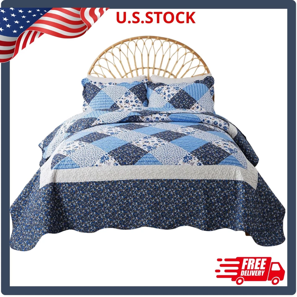 Oversized California King Quilt Set 120x120, 3-Piece Reversible Rustic Bedding - Image 1 of 4