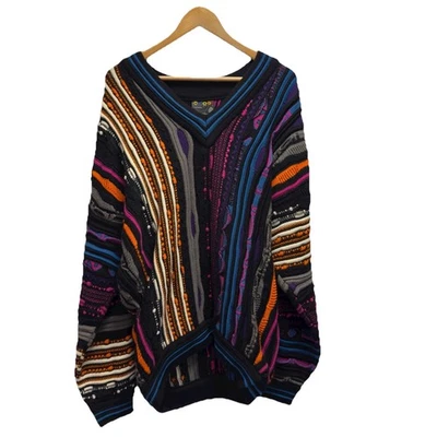 Coogi Vtg Men's Size Large Multicolor 3D Wool Knit V-Neck Sweater Biggie Hip Hop - Image 1 of 4