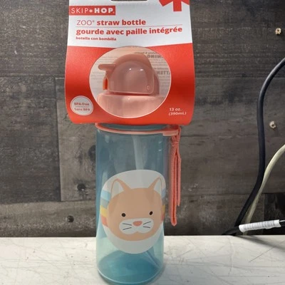 Botella de agua de paja Skip Hop Zoo taza para sorber 13 oz correa con tapa abatible, (8430) Foto 1 de 2