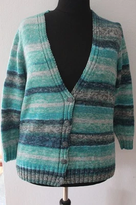Damen Strickjacke  - selber gestrickt - Handarbeit - Gr.XL/XXL blau türkis melli - Bild 1 von 3