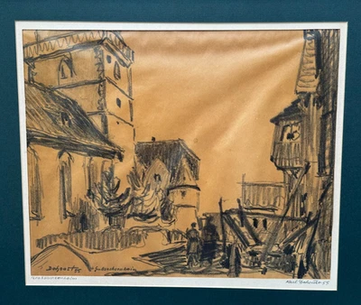SACHSENHEIM ALEMANIA KARL DEHOUST DIBUJO ORIGINAL AL CARBÓN 1955 ALEMANIA Foto 1 de 4