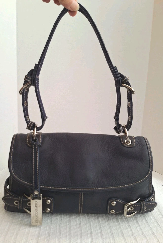 Vintage Franco Sarto Y2K Leather Hand Bag Purse Dark Purplish Navy Adjustable  - Image 1 of 4