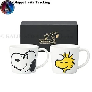 Snoopy & Woodstock Smile Face Mug Set of 2 280ml Kaneshotouki Japan Made Peanuts - Picture 1 of 3