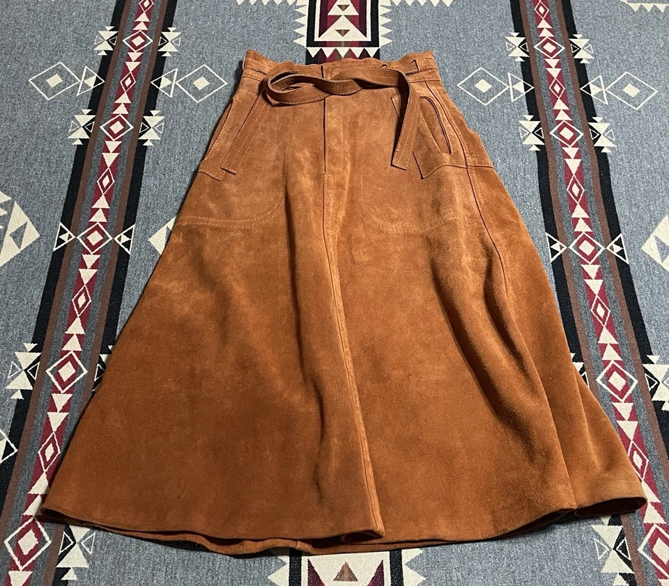 Подлинная замшевая трапециевидная юбка St. Victor New York ржаво-коричневая с высокой талией 24 дюйма T43 - Изображение 1 из 4