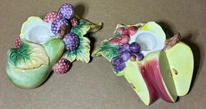 Vintage Fitz & Floyd kleiner Obst Stumpen Kerzenhalter Äpfel Beeren Trauben - Bild 1 von 12