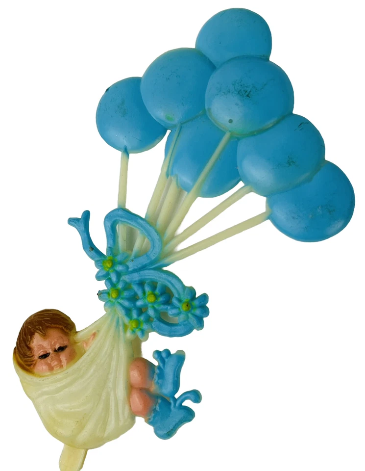 Globos azules de plástico vintage floral Pick recién nacido bebé niño MCM  ducha nacimiento Foto 1 de 4