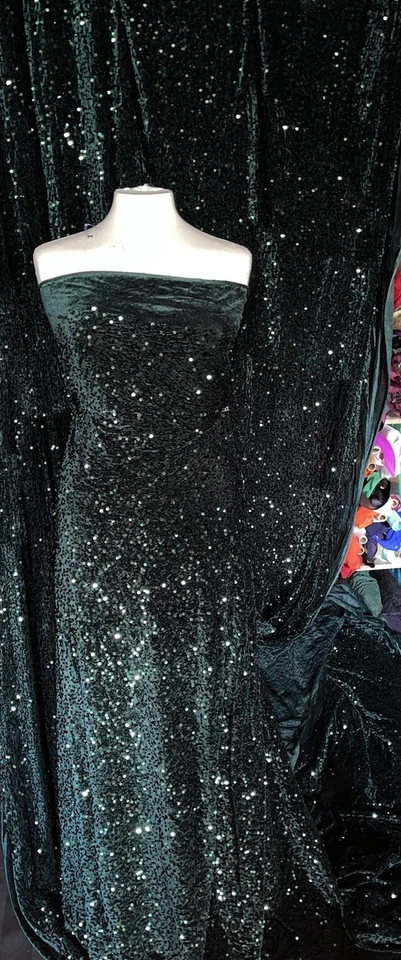 1meter Bottle Green sequin Stretch Velvet Dress Fabric 58”