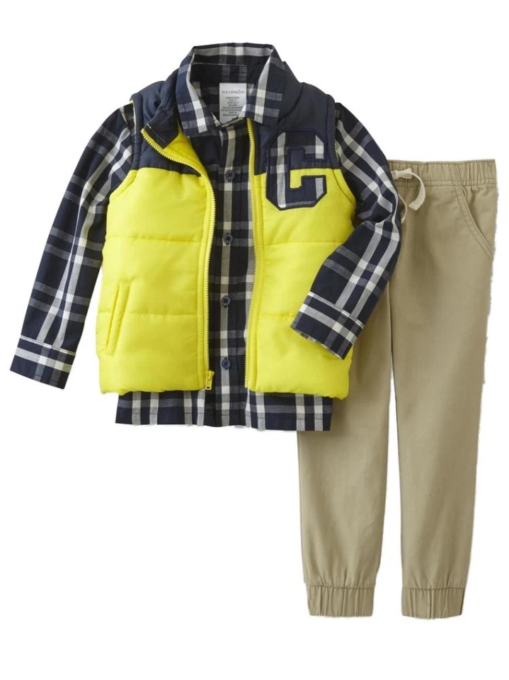 Conjunto de camisa y pantalones con botones delanteros chaleco a cuadros para bebés y niños pequeños Foto 1 de 1