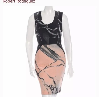 Vestido Robert Rodriguez Carerra Seda Buceo Vintage Estampado Mármol en Melocotón Talla 6 Foto 1 de 4