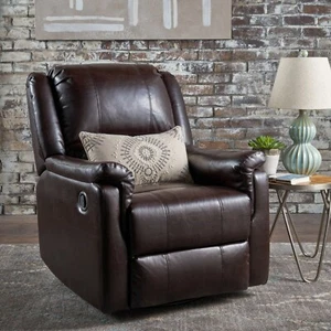 Jemma Tufted Brown Leather Swivel Gliding Recliner Chair - Picture 1 of 11