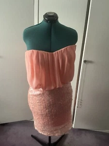 Cocktailkleid Chiffon Pailletten Corsagenkleid Neu Gr 42 Apricot - Bild 1 von 4
