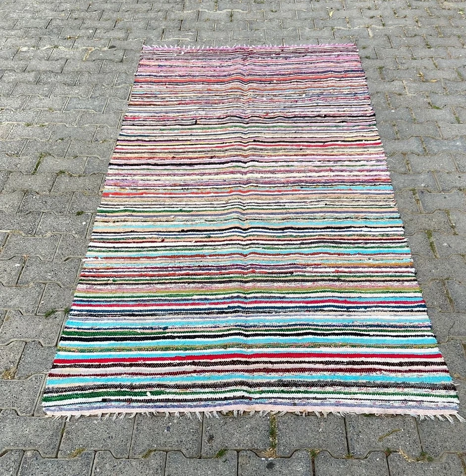 Alfombra de algodón tejida a mano, alfombra decorativa de cocina de 3,9 x 8,3 pies, alfombra Kilim vintage multicolor Foto 1 de 4