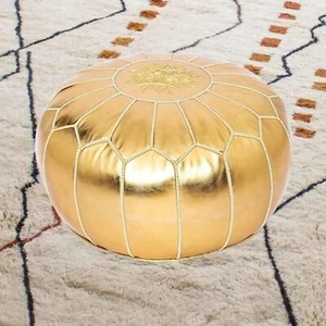 Moroccan Leather Pouf, Faux Leather Ottoman pouf, Round Footstool. - Picture 1 of 6
