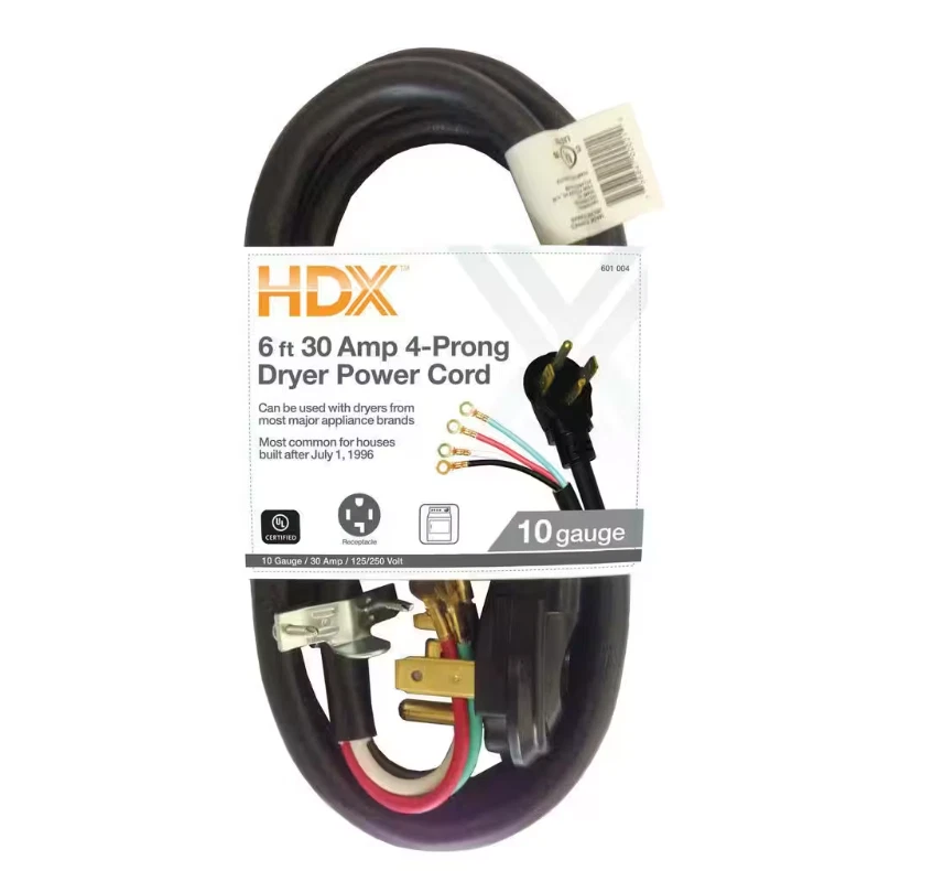 HDX 6 FT 10 Gauge 30amp 4-prong Dryer Power Replacement Cord Terminal Ends