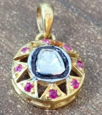 Polki Diamond Charm Pendant, 925 Silver Ruby Gemstone Wedding Gift Pendant - Image 1 of 4
