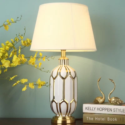 Lampada da tavolo grande ceramica base ottone scrivania comodino ufficio lettura illuminazione - Immagine 1 di 4