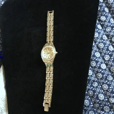 FMD Crystal Bezel Gold-Tone Watch Accent Dial Japan Quartz Arabic Numerals  - image 1 of 4