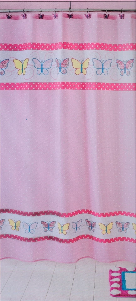 Mariposas Mariposa Lunares Rosa Primavera Tela Cortina de Ducha 70"x72" Foto 1 de 4
