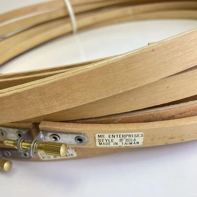 Vtg MCM Wooden Round Screw Embroidery Hoops Lot 6 Label ME Enterprises Taiwan - Image 1 of 4